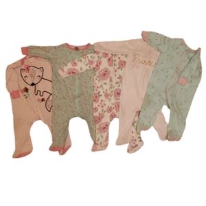 Gerber Girl Onesie Pajamas Size 3-6 Months Set of 5
